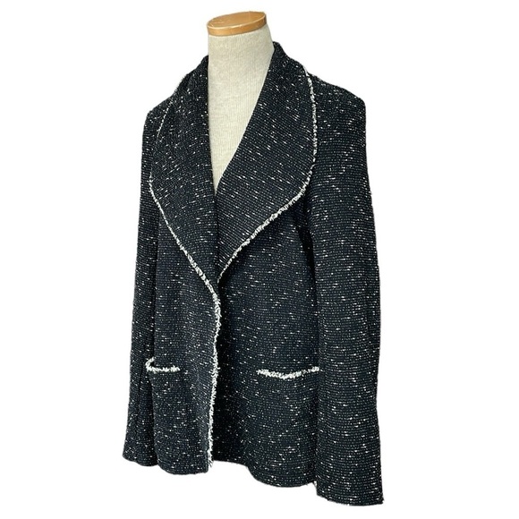 Max Studio Jacket Women's L Large Black Knit Fringe Open Front - Picture 3 of 13